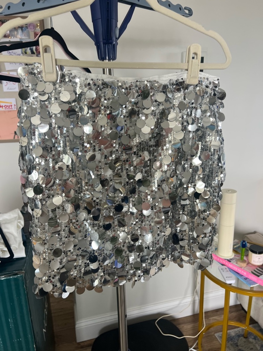 Cider Silver Disc Sequin Fringe Mini Skirt